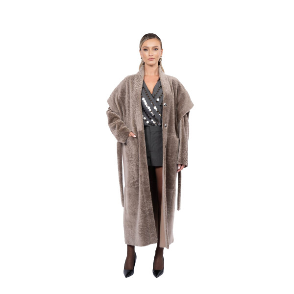 Palton shearling persan cu cordon, tip cojoc, culoare speciala, 100cm