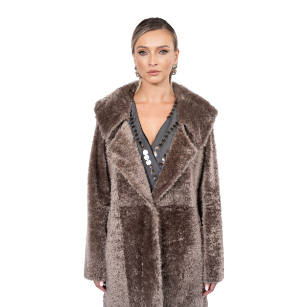 Palton shearling persan cu revere largi, tip cojoc, culoare speciala, 11cm