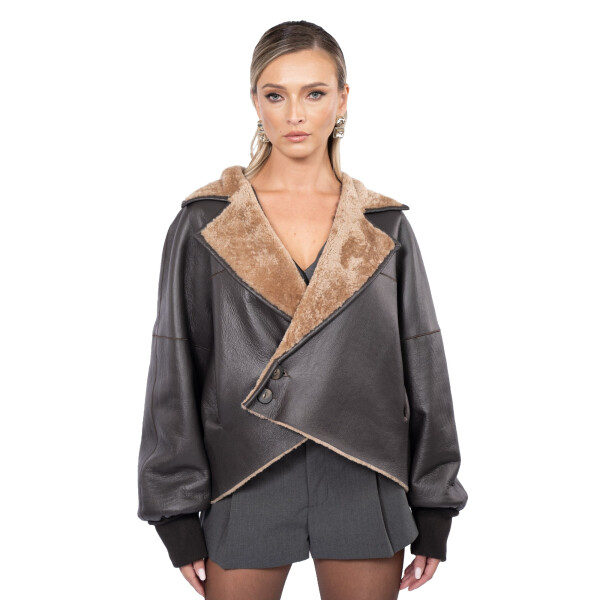 Geaca shearling reversibila, ultra-light, maro, 60cm