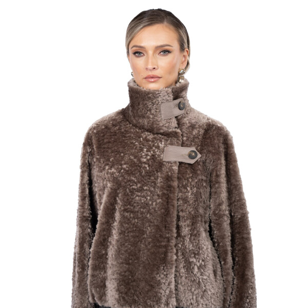 Jacheta scurta South African shearling, tan taupe 3D, 50cm