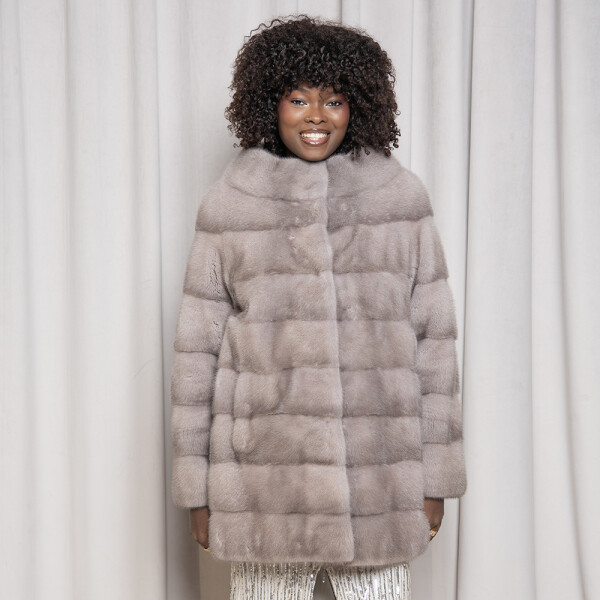 Haina blana naturala vizon, gri saphire, 80cm