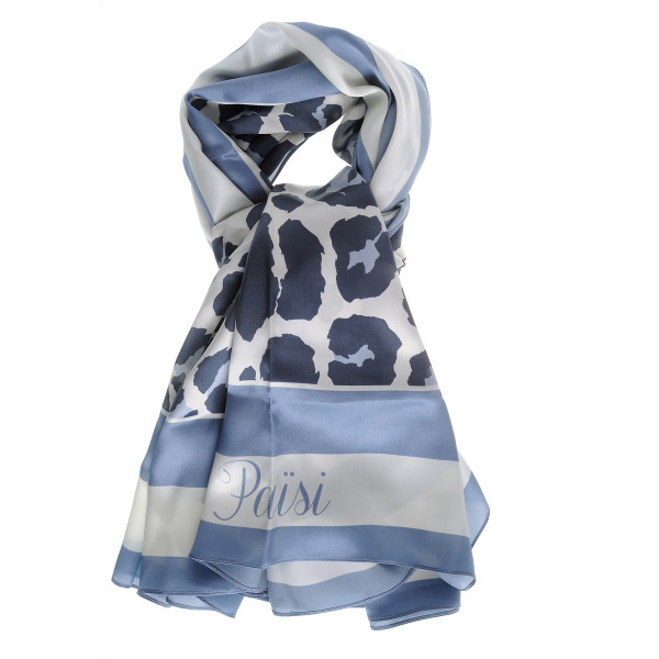 Esarfa matase naturala 100%, animal print blue, 130x130cm