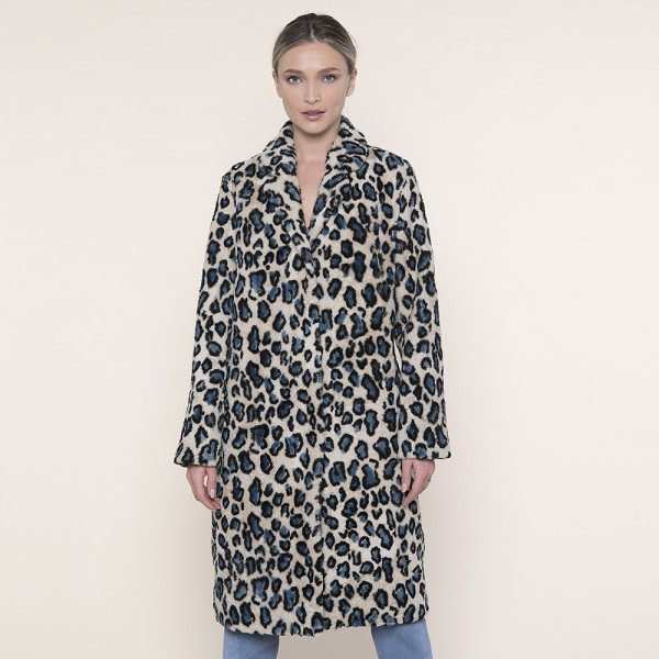 Palton shearling revere inguste, blue eyes animal print, 107cm