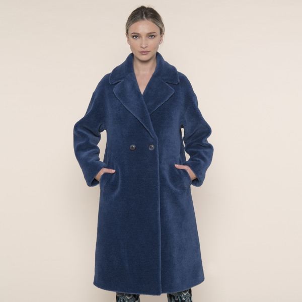 Haina blana naturala miel Australian, revere largi, navy blue, 107cm