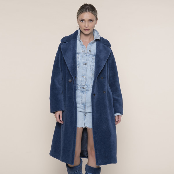 Haina blana naturala miel Australian, revere duble, navy blue, 107cm