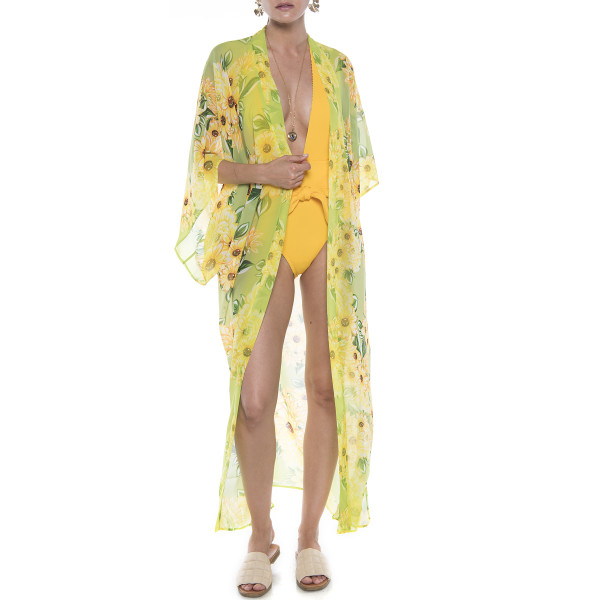 Kimono deschis Sun Flower Bloom, voal transparent