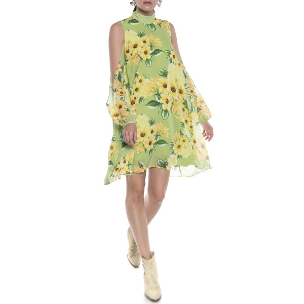 Rochie mini voal Sun Flower Bloom, maneci decupate