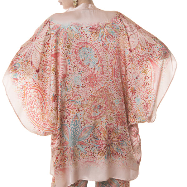 Kimono scurt matase naturala 100%, Paisley Cipria