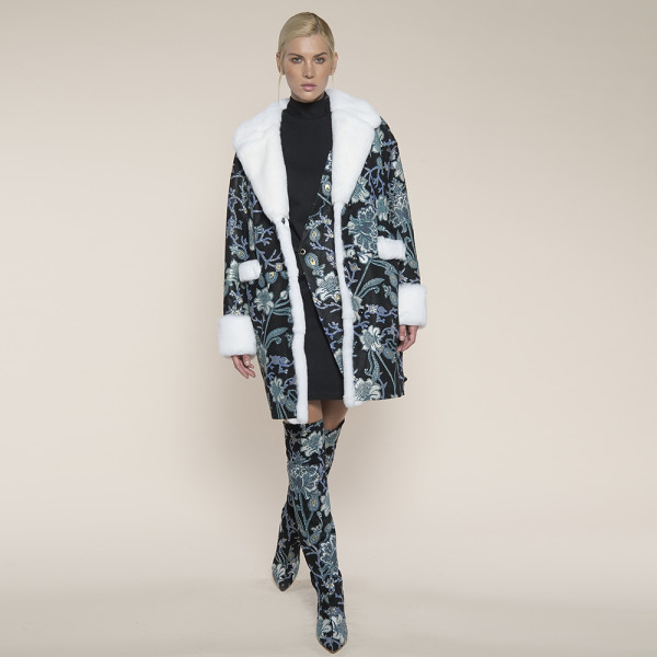 Haina Piele Pictata cu finisaje din blana naturala Rex-Chinchilla,90 cm