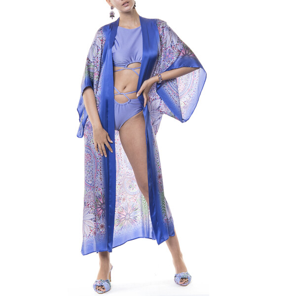 Kimono deschis lung matase naturala 100%, Paisley Lilla