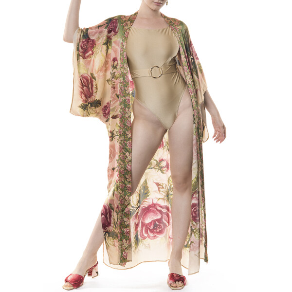 Kimono lung deschis matase naturala 100%, Secret Garden