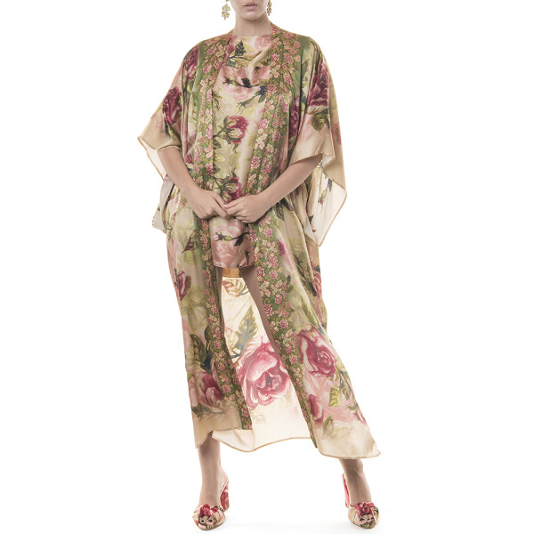 Kimono lung  deschis matase naturala 100%, Secret Garden