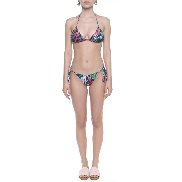 Costum baie 2 piese Jungle Vibe, sutien triunghi si slip brazilian talie joasa cu snur reglabil