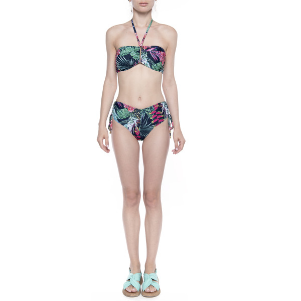 Costum baie 2 piese Jungle Vibe, sutien bandana inel oval si slip brazilian cu sistem reglabil