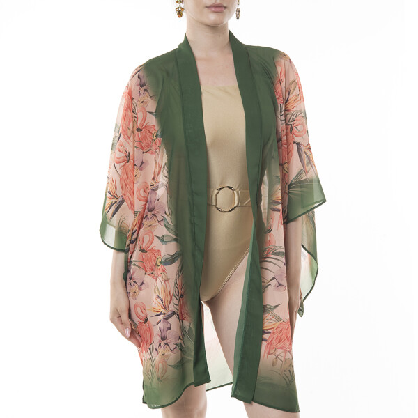 Kimono mini deschis Tropical Breeze, voal transparent