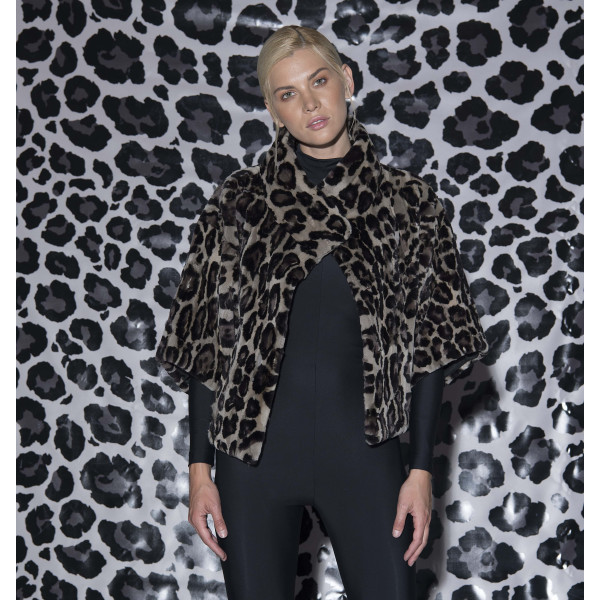 Jacheta blana naturala vizon, animal print brown, 50cm