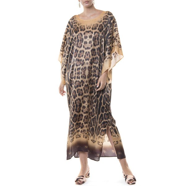 Caftan inchis Feline Moves, matase naturala 100%