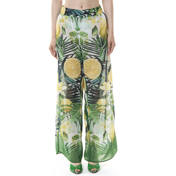 Pantaloni lungi voal Sweet Lemonade bordura verde