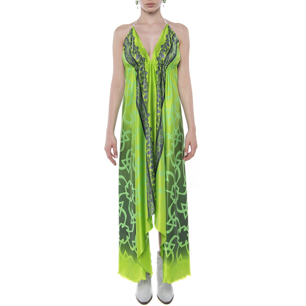 Rochie asimetrica matase 100%, imprimeu Green Jewel