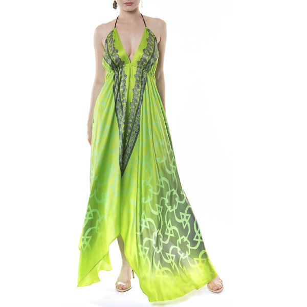 Rochie asimetrica Geometric Jewel Green, matase naturala 100%