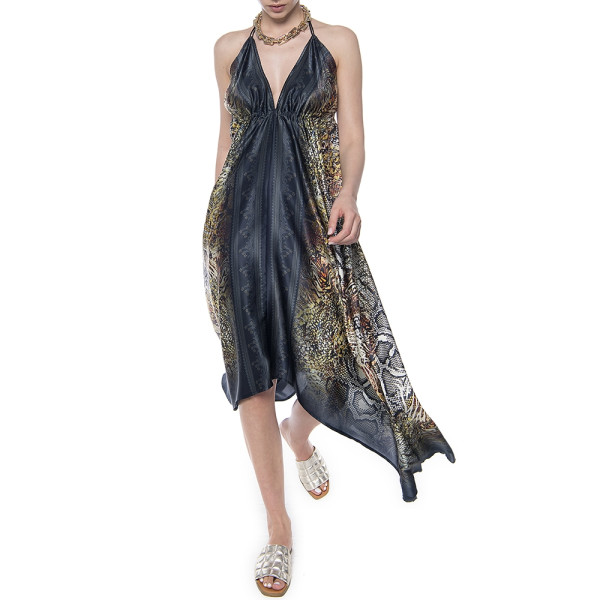 Rochie asimetrica matase 100%, imprimeu Mix Print
