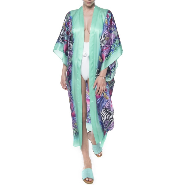 Kimono deschis, matase 100%, imprimeu Safari Vibe 