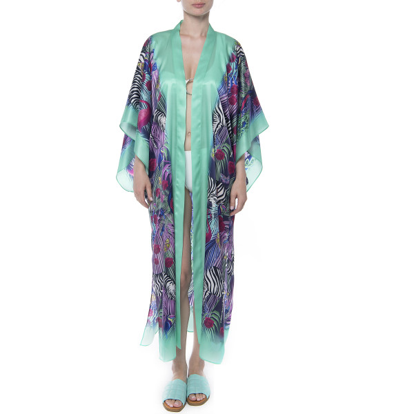 Kimono deschis, matase 100%, imprimeu Safari Vibe