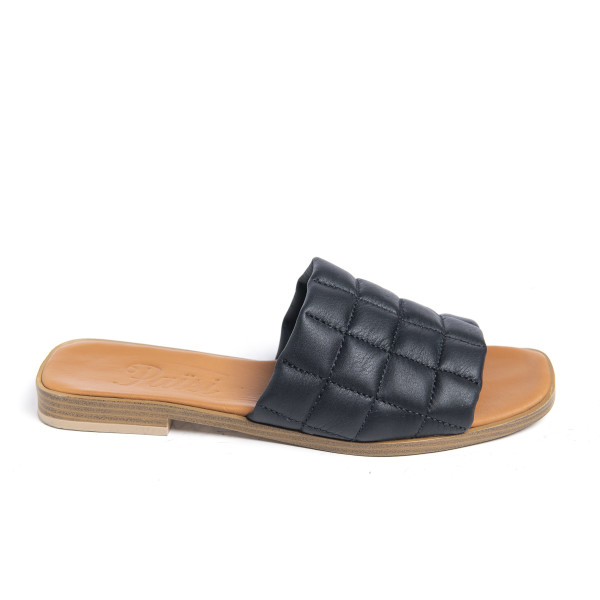 Papuci cusaturi geometrice Black, piele naturala 100%