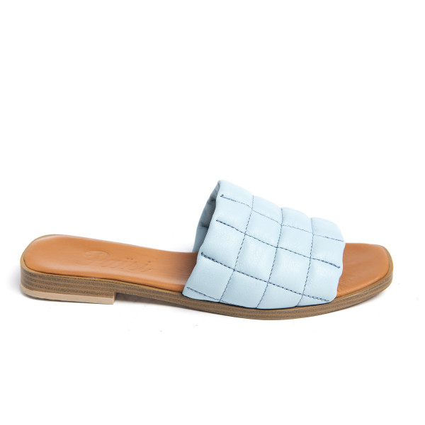 Papuci cusaturi geometrice Bleu, piele naturala 100%