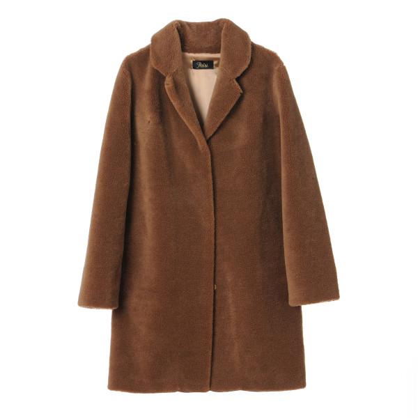 Palton shearling tip lana rever scurt, camel, 90 cm