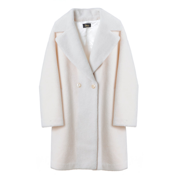 Palton shearling tip lana revere largi, off-white, 95cm