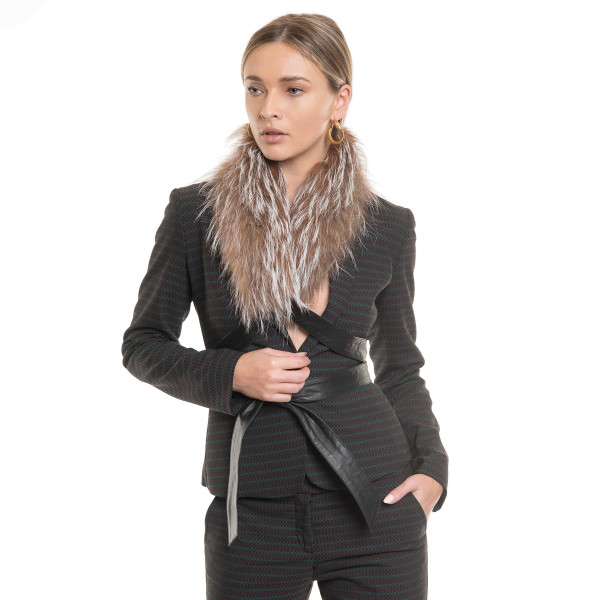 Guler de blana naturala de vulpe culoare aurie cu cordon pe piele naturala