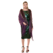 Cashmere sal/lana 100x200cm with natural fox fur, purple color 