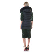 Vesta polyester cu blana naturala raton, albastru-navy, 80cm