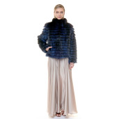 Jacheta blana naturala raton, negru-albastrui, 60cm