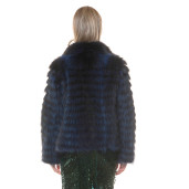 Jacheta blana naturala raton, negru-albastrui, 60cm