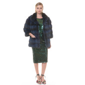 Jacheta blana naturala raton, negru-albastrui, 70cm