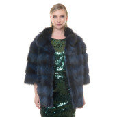 Jacheta blana naturala raton, negru-albastrui, 70cm