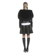 Jachetă de piele naturală cu accesoriu de blană naturală de vulpe, tip Biker, neagră