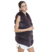 Vesta blana naturala vulpe, culoare bordo, 70cm