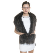 Sal cu buzunare blana naturala vulpe, gri petrol