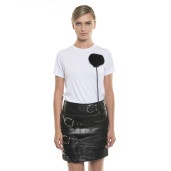 Tricou de bumbac, cu accesoriu de blană naturală, alb