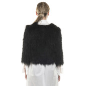 Jachetă de blană naturală de raton, neagră, 50 cm