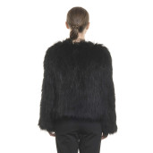 Jachetă de blană naturală de raton, culoare neagră, 50 cm