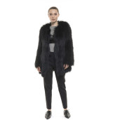 Jachetă de blană naturală de raton, culoare neagră, 70 cm