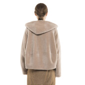 Jacheta tip bomber, blană naturală miel, blana tip lana, culoare bej