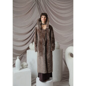 Palton miel South African curly, guler inalt, tan taupe, 110cm