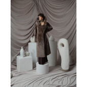 Palton miel South African curly, guler inalt, tan taupe, 110cm