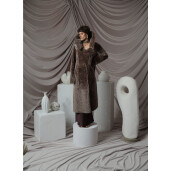 Palton miel South African curly, guler inalt, tan taupe, 110cm