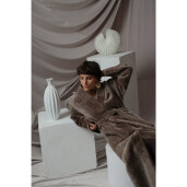 Palton blana miel South African tuns 3D, cordon, taupe, 115cm
